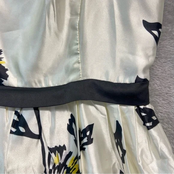 Y2K Cream Black Satin Floral  Dress with Yellow Accents Size S - Picture 2 of 9